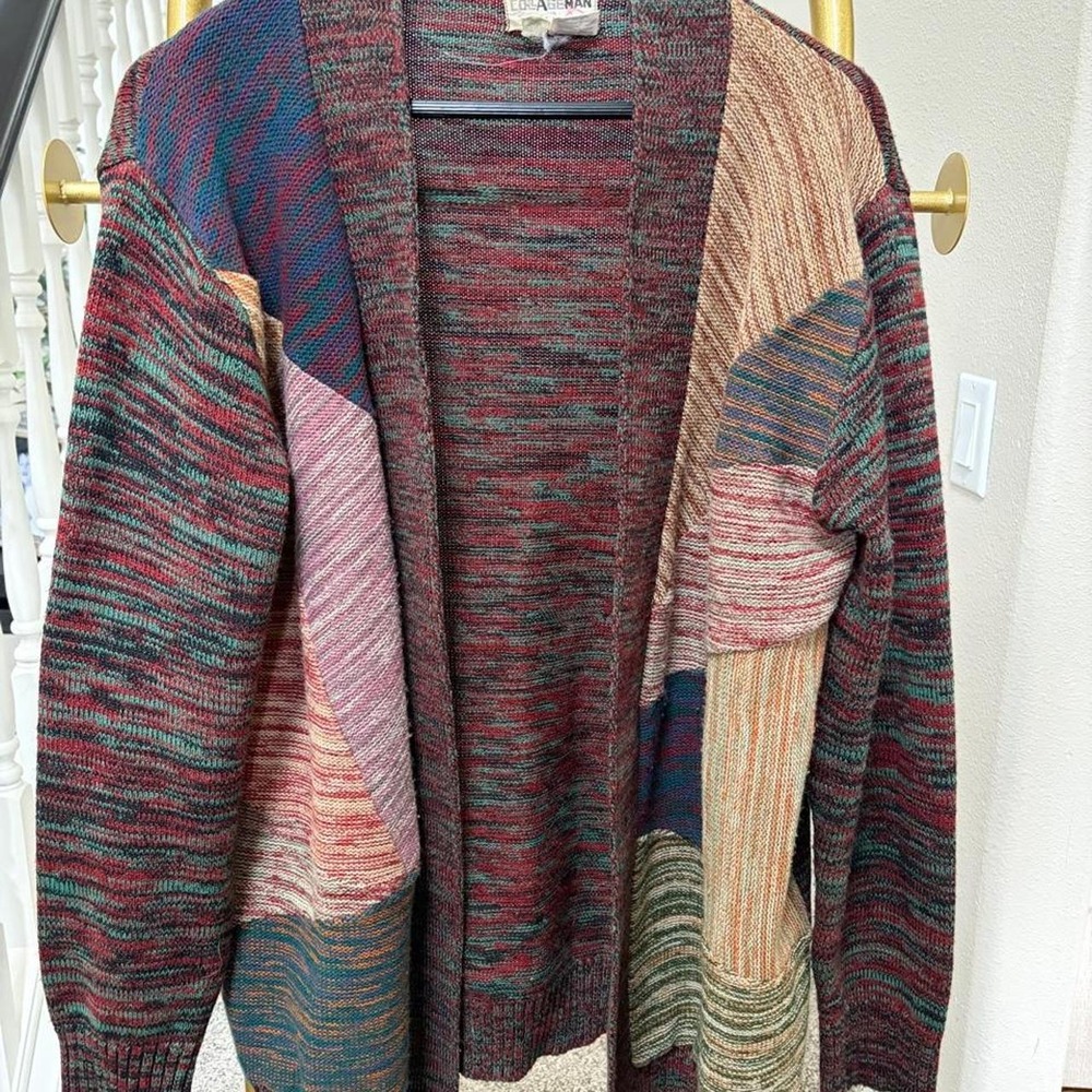 Vintage 90s Patchwork multicolor marbled cardigan granny fall hippie